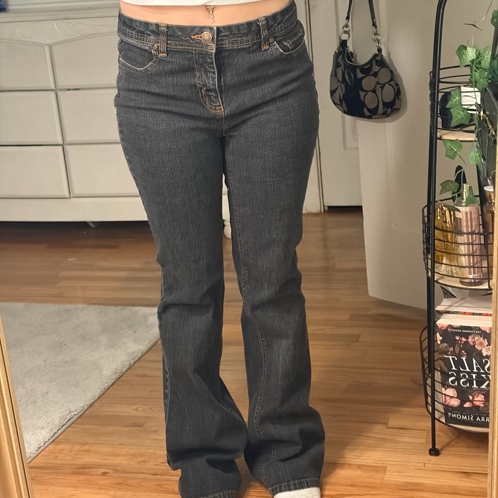 Vintage Faded Glory Dark/Black Wash Bootcut Jeans Mid-Rise
